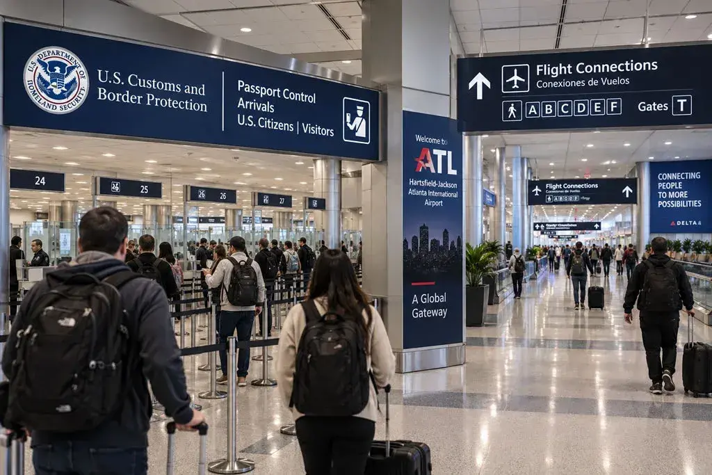 U.S. Customs zone with passengers